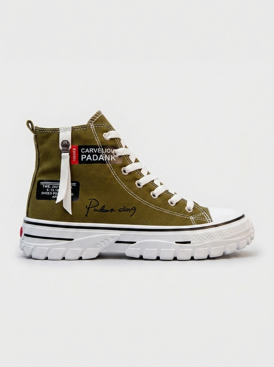 Men's High-Top Canvas Platform Sneakers - Lace-Up - Round Toe