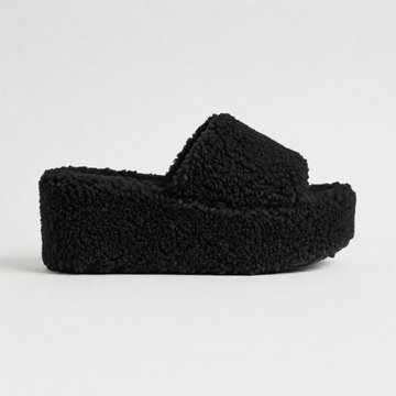 Women's Platform Sandals Open Toe Fuzzy Faux Fur Slip On