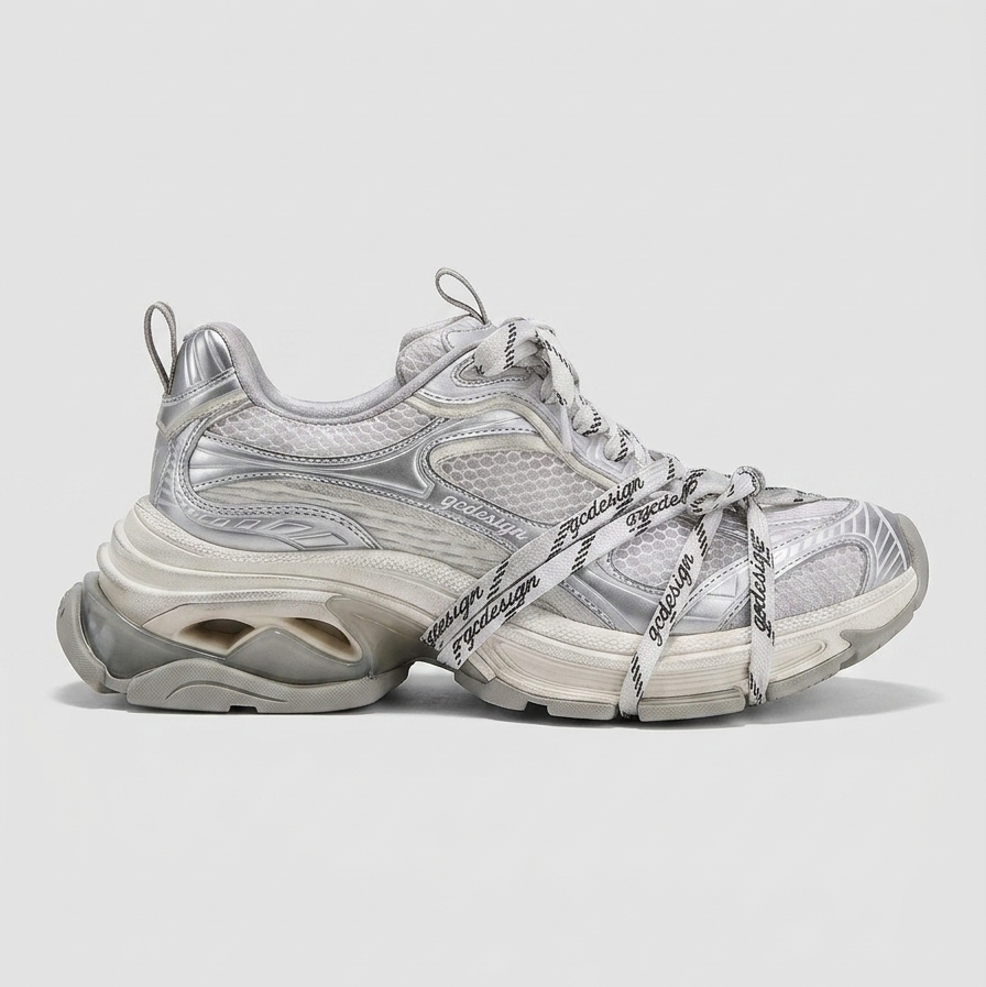 Women's Sneakers Chunky Sole Lace-Up Mesh Upper
