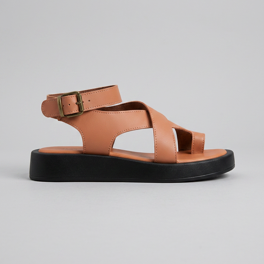 Women's Platform Sandals Cross-Over Straps Ankle Buckle Toe Loop