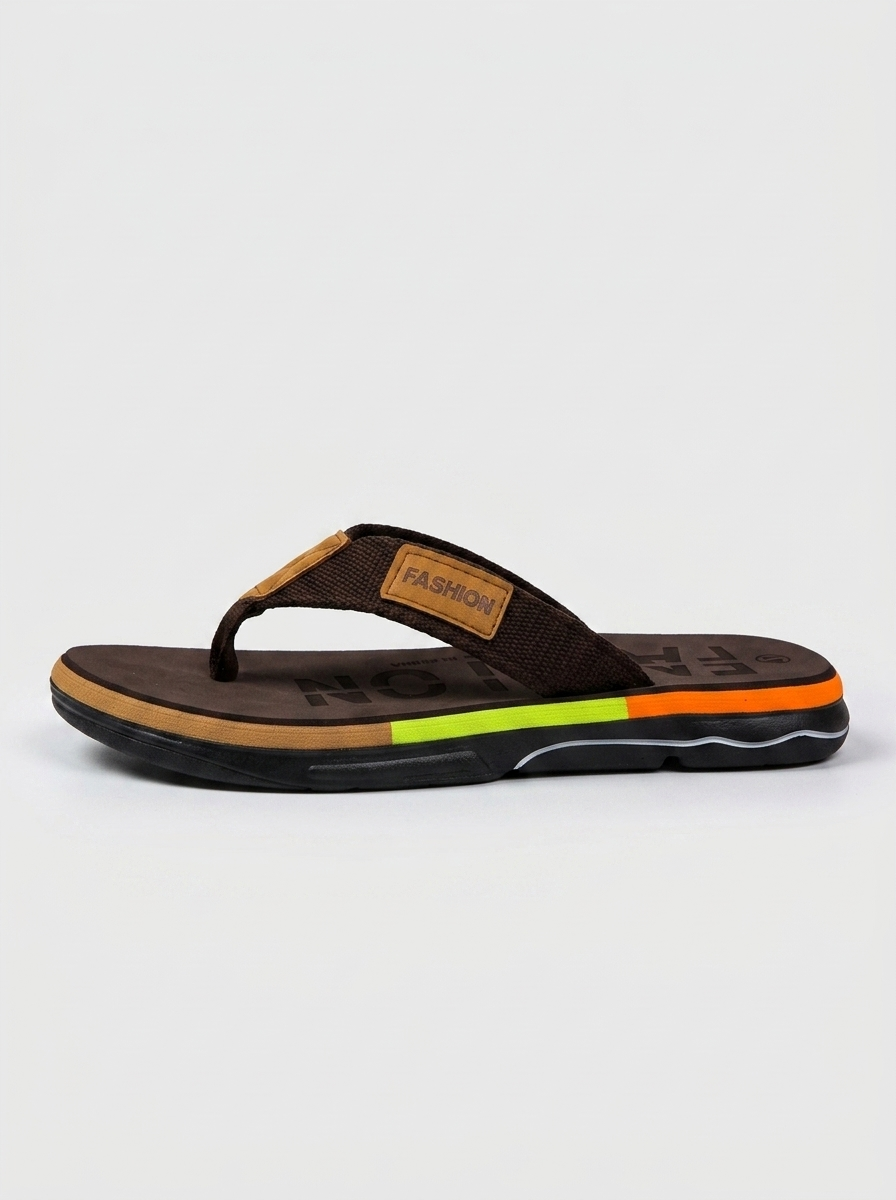 Men's Thong Flip Flop Sandals with Striped Sole and Logo Patch