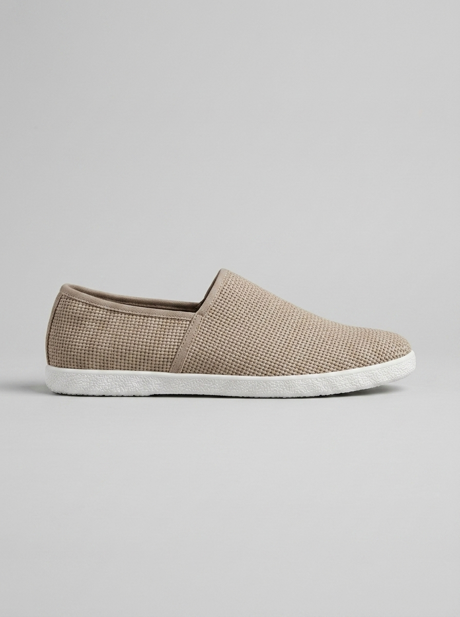 Men's Woven Slip-On Loafers with Round Toe and Flat Sole