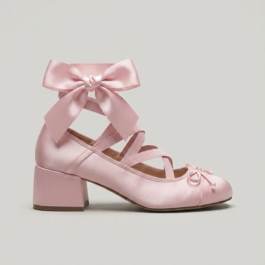 Women's Heels Satin Block Heel Square Toe Ribbon Lace-Up Bow