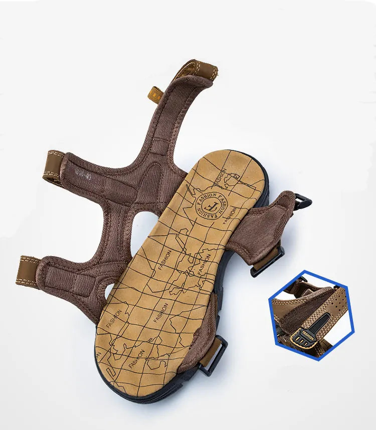 Men’s Open-Toe Sandals with Adjustable Hook-and-Loop Straps and Textured Sole