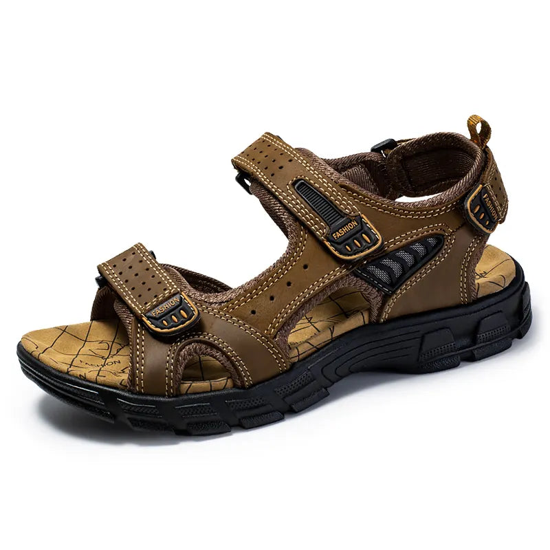 Men’s Open-Toe Sandals with Adjustable Hook-and-Loop Straps and Textured Sole