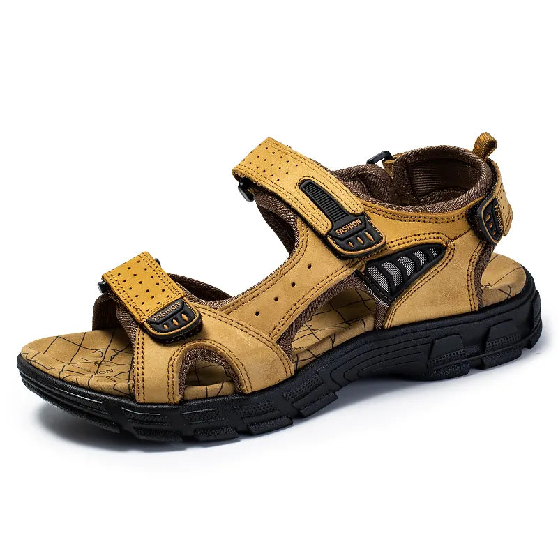 Men’s Open-Toe Sandals with Adjustable Hook-and-Loop Straps and Textured Sole