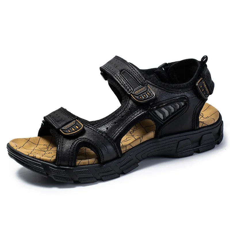 Men’s Open-Toe Sandals with Adjustable Hook-and-Loop Straps and Textured Sole
