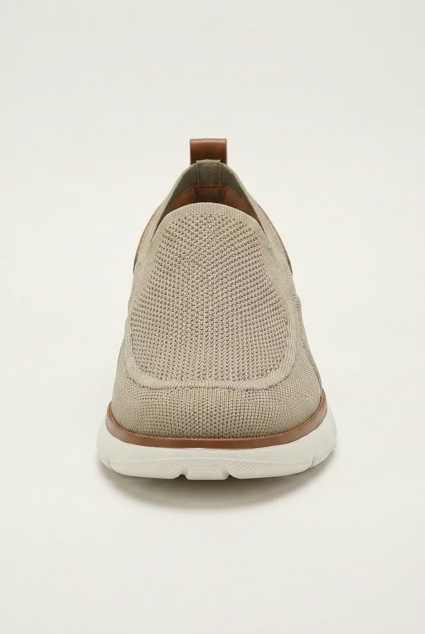 Men's Sneakers - Slip-On - Knit Mesh Upper - Leather Heel Panel