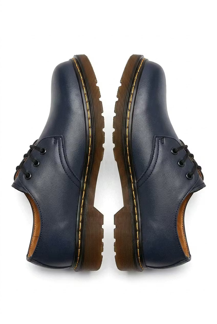 Men's Derby Shoes - Round Toe - Lace-Up - Ridged Sole - Leather