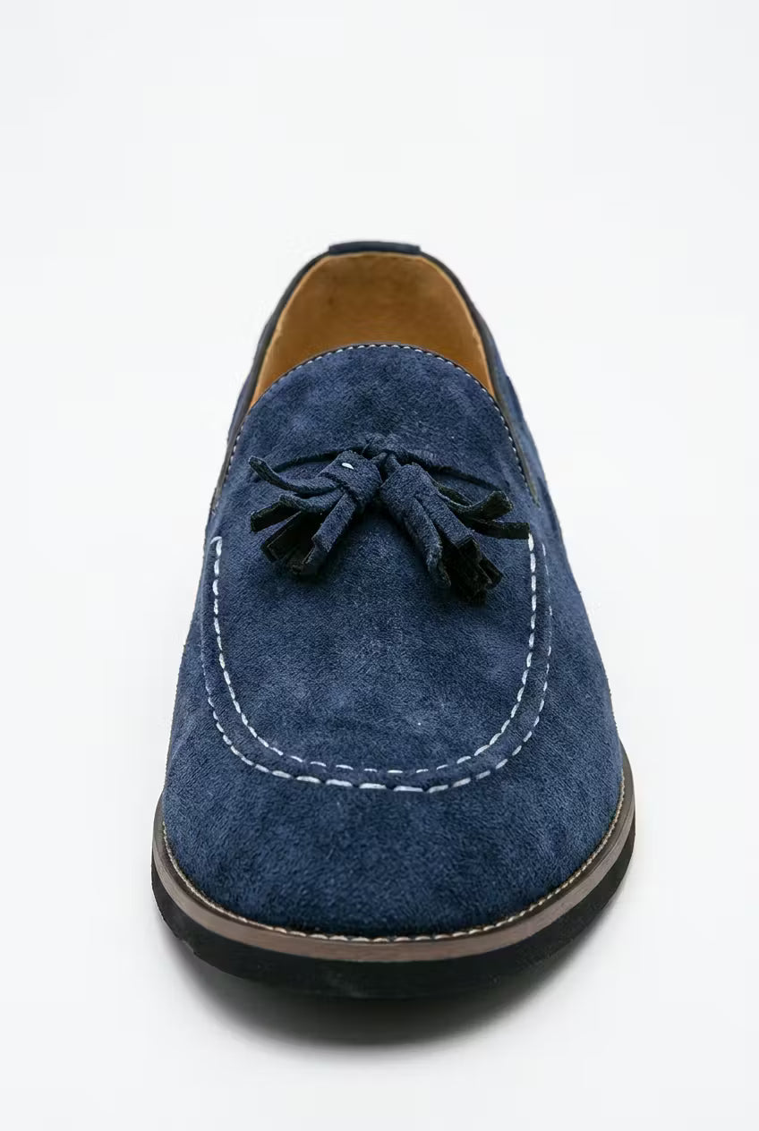 Men's Loafers - Slip-On - Tassel Detail - Suede - Moc Toe Stitching