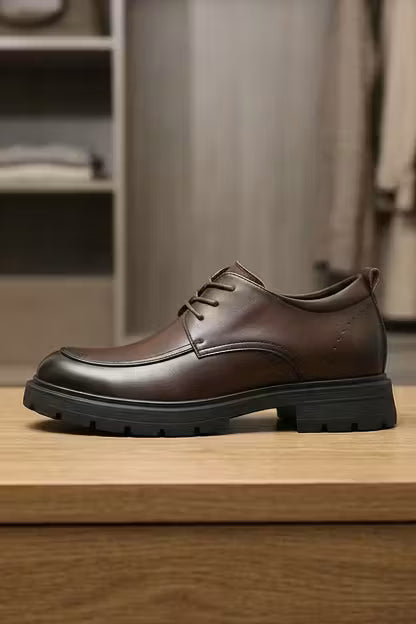 Men's Derby Shoes - Moc Toe - Lace-Up - Leather - Lug Sole - Platform