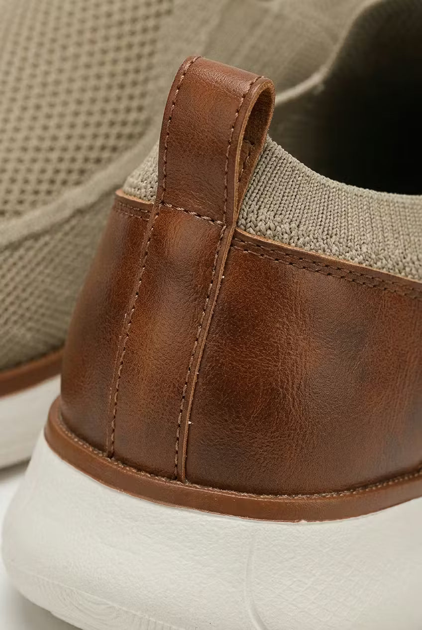 Men's Sneakers - Slip-On - Knit Mesh Upper - Leather Heel Panel