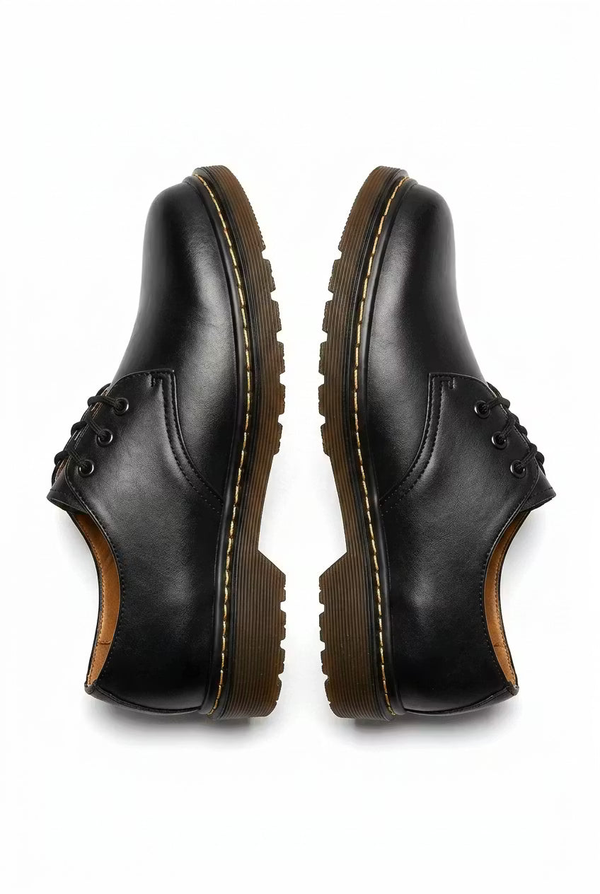 Men's Derby Shoes - Round Toe - Lace-Up - Ridged Sole - Leather