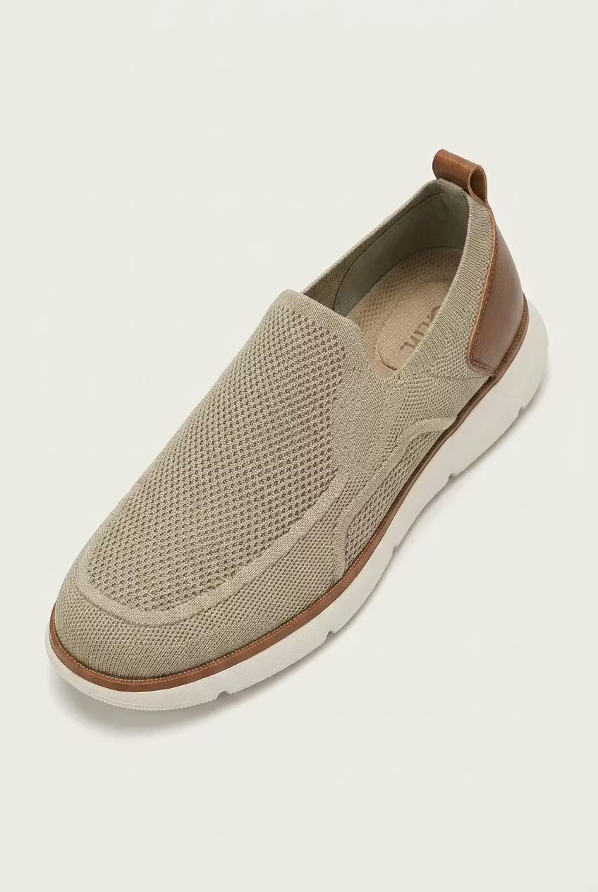 Men's Sneakers - Slip-On - Knit Mesh Upper - Leather Heel Panel
