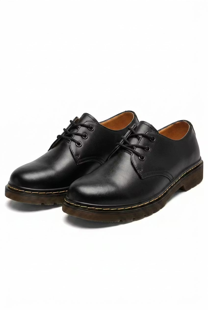Men's Derby Shoes - Round Toe - Lace-Up - Ridged Sole - Leather