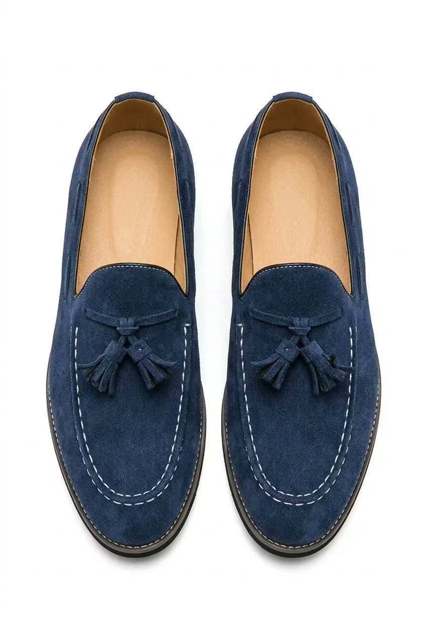 Men's Loafers - Slip-On - Tassel Detail - Suede - Moc Toe Stitching
