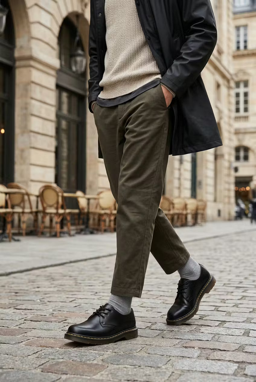 Men's Derby Shoes - Round Toe - Lace-Up - Ridged Sole - Leather