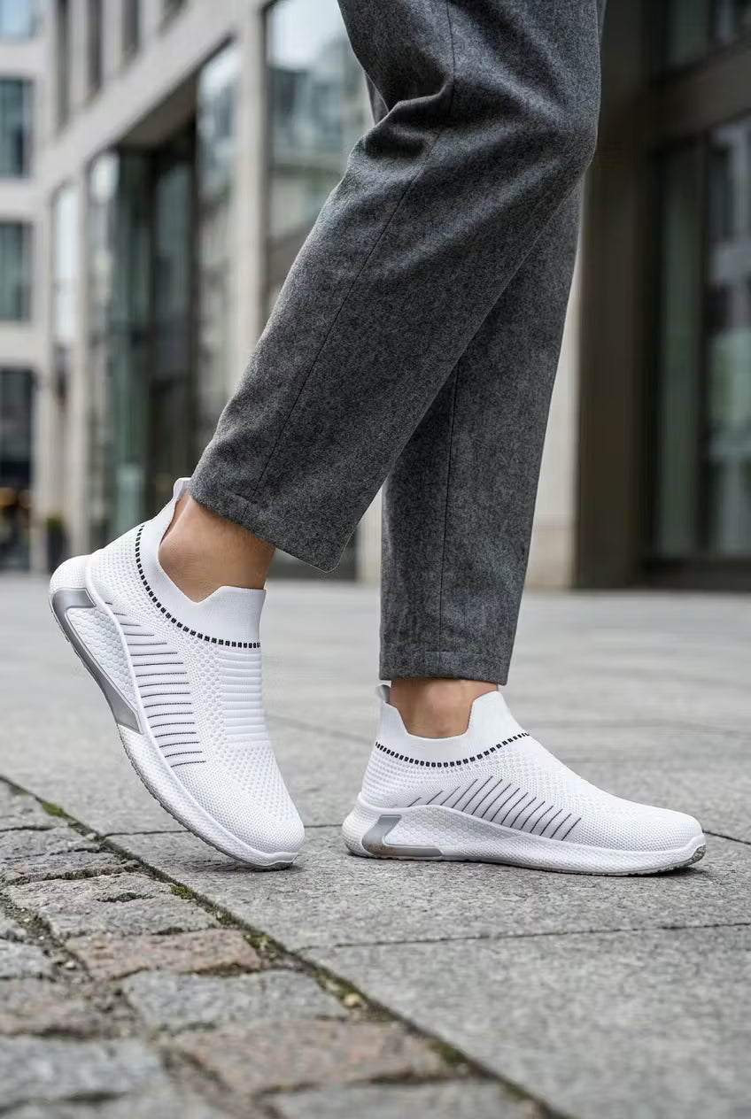 Men's Sneakers - Slip-On - Knit Upper - Low-Top - Flat Sole