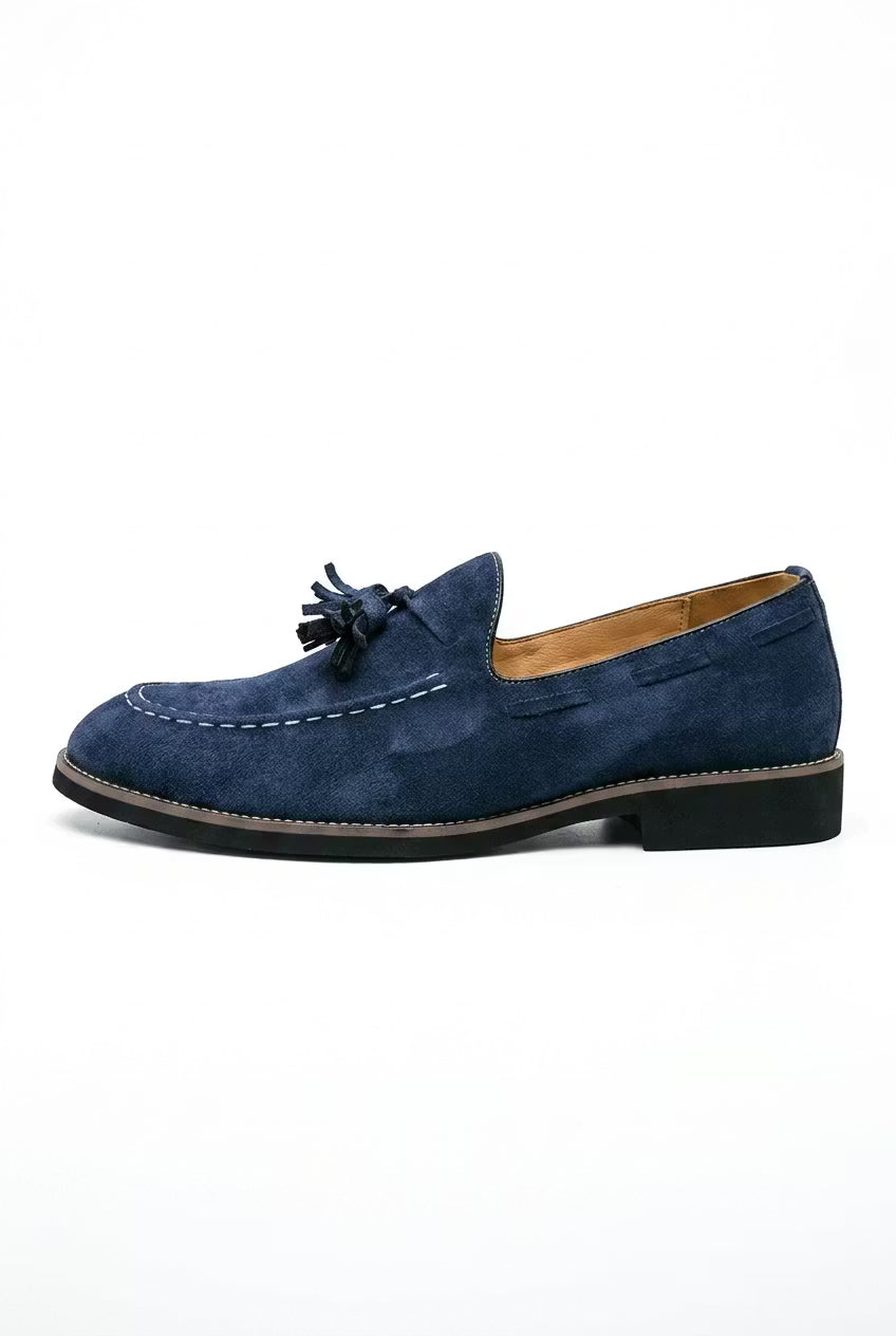 Men's Loafers - Slip-On - Tassel Detail - Suede - Moc Toe Stitching