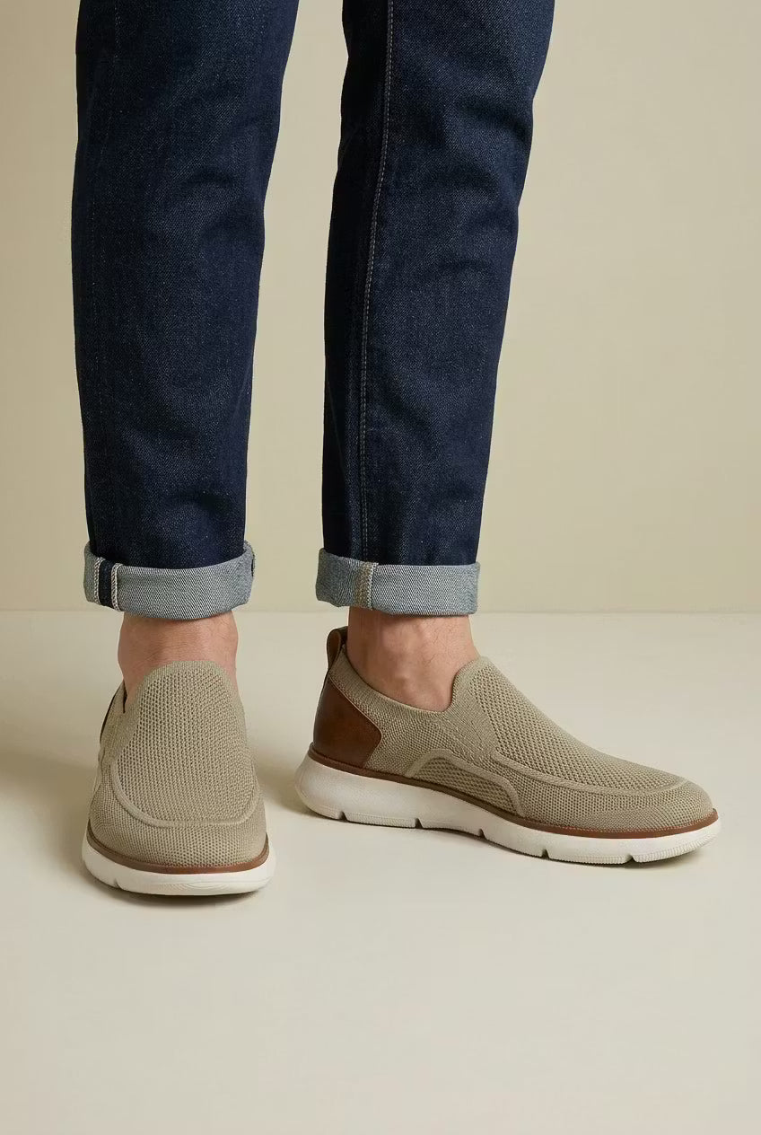 Men's Sneakers - Slip-On - Knit Mesh Upper - Leather Heel Panel