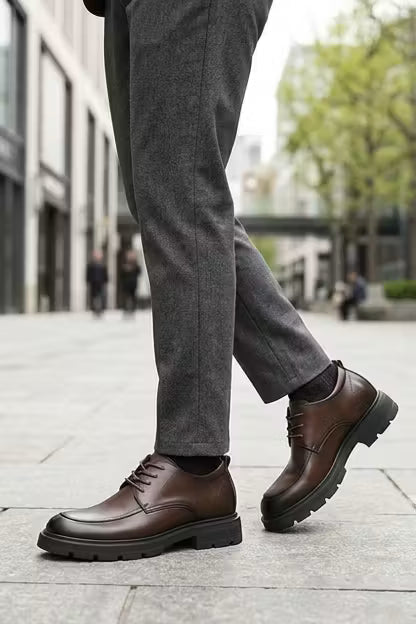 Men's Derby Shoes - Moc Toe - Lace-Up - Leather - Lug Sole - Platform