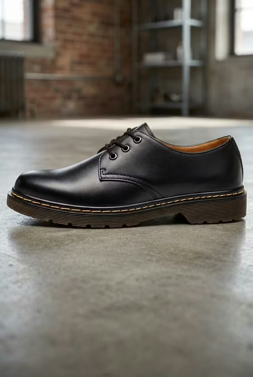 Men's Derby Shoes - Round Toe - Lace-Up - Ridged Sole - Leather