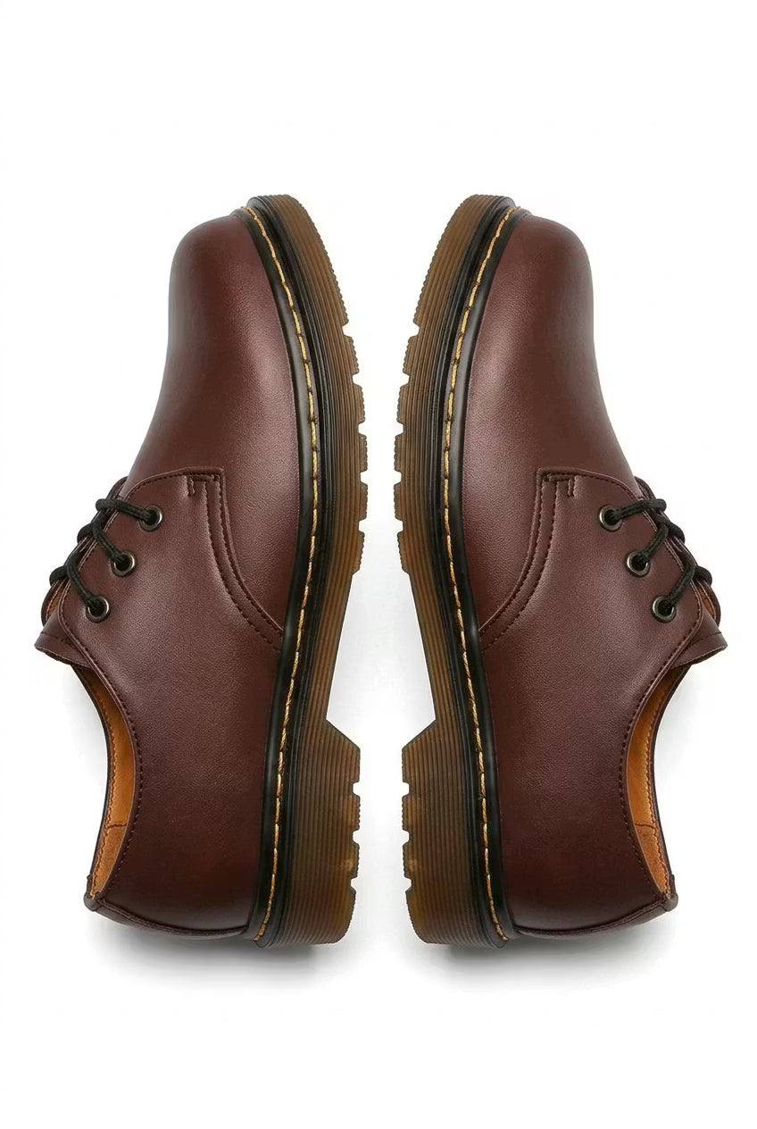 Men's Derby Shoes - Round Toe - Lace-Up - Ridged Sole - Leather