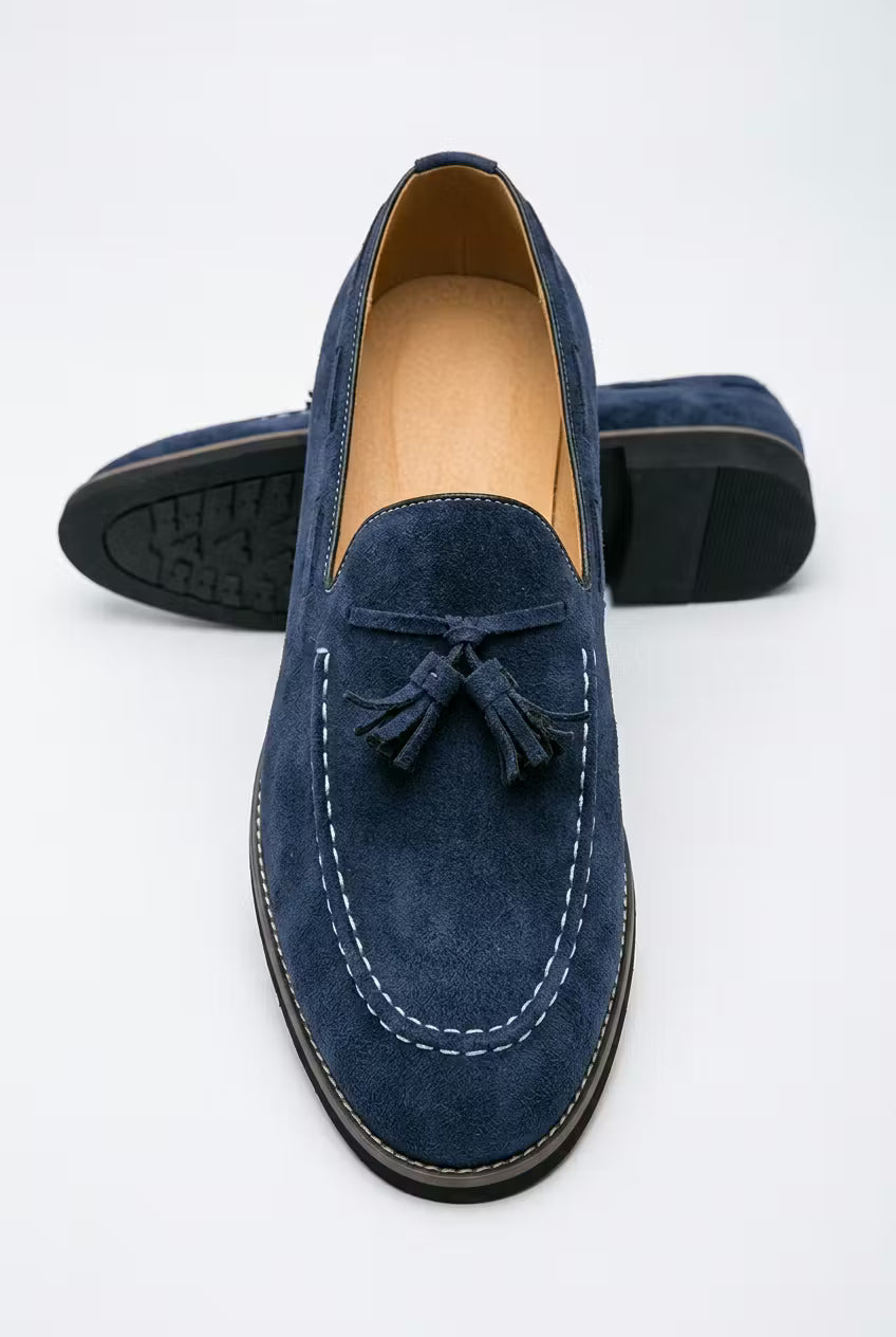 Men's Loafers - Slip-On - Tassel Detail - Suede - Moc Toe Stitching