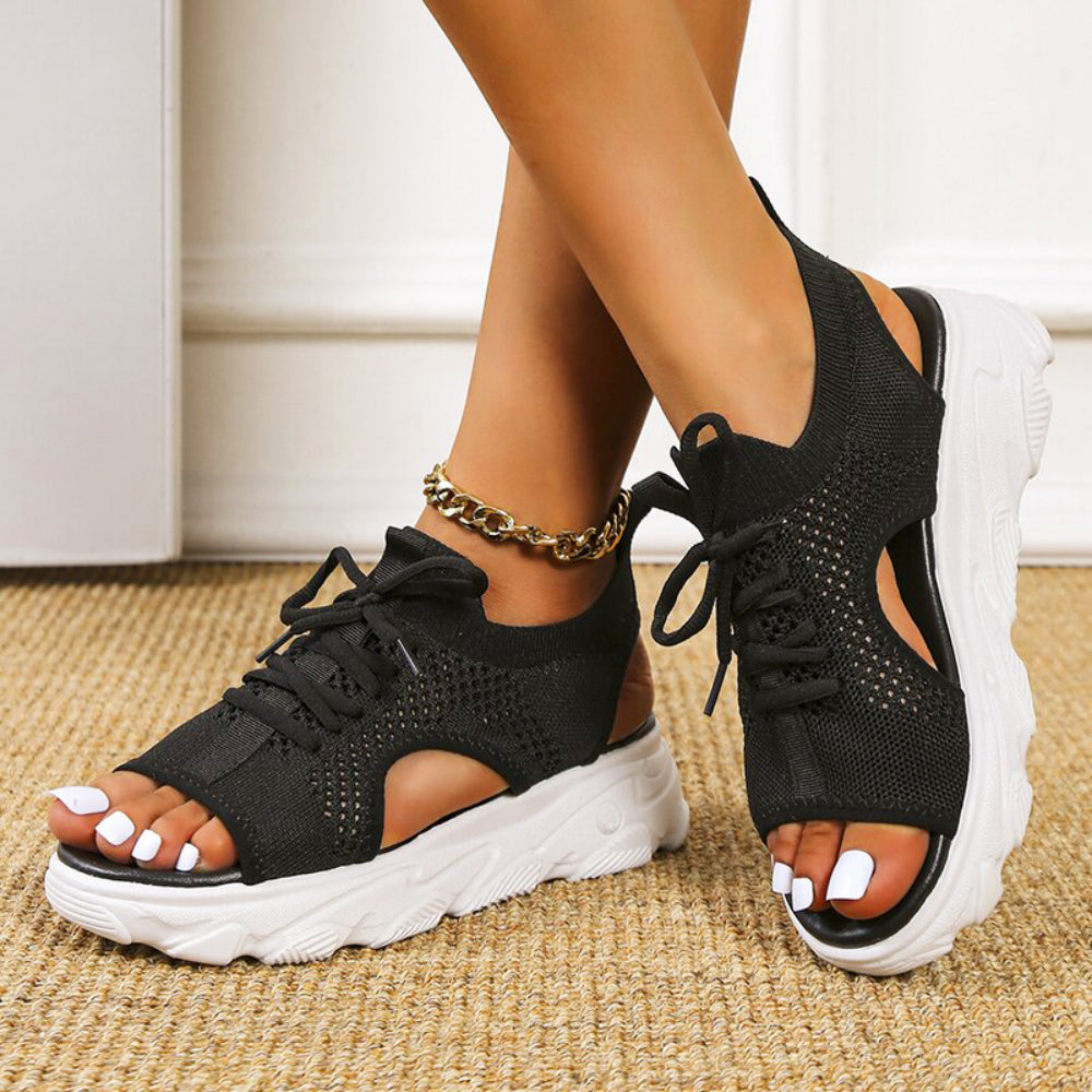 Women's Open-Toe Knit Mesh Lace-Up Platform Sandals
