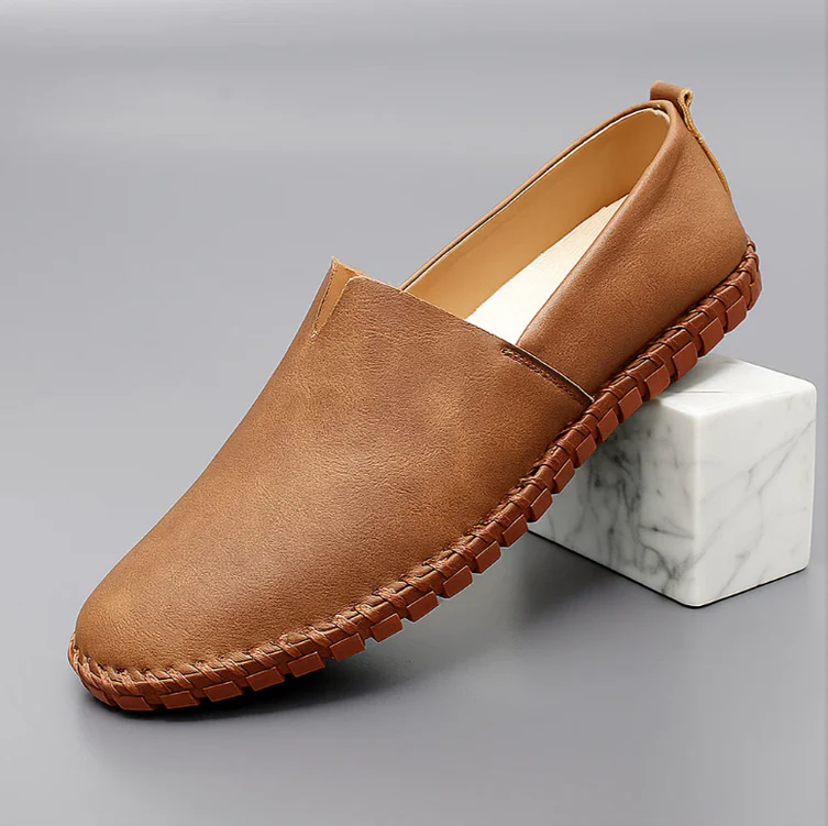 Men’s Leather Slip-On Loafers with Hand-Stitched Comfort Sole