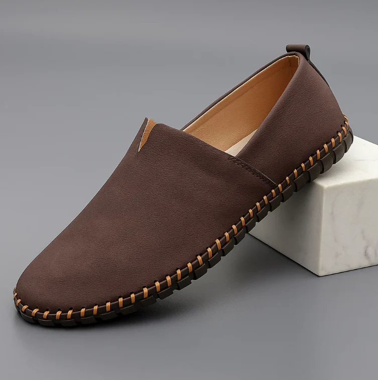 Men’s Leather Slip-On Loafers with Hand-Stitched Comfort Sole