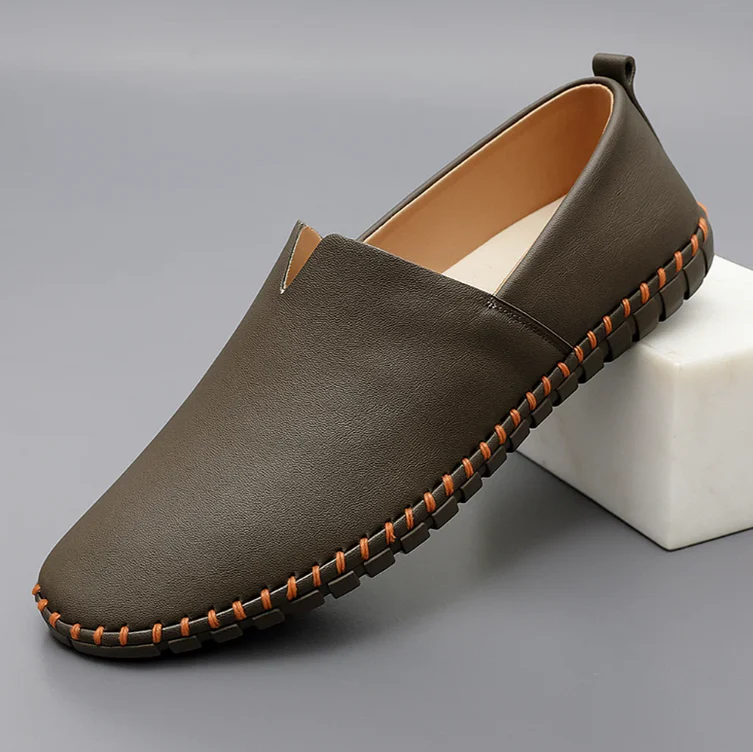 Men’s Leather Slip-On Loafers with Hand-Stitched Comfort Sole