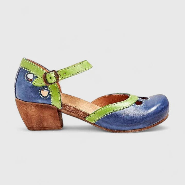 Women's Mary Jane Heels - Round Toe - Ankle Strap Buckle - Cutout Detail