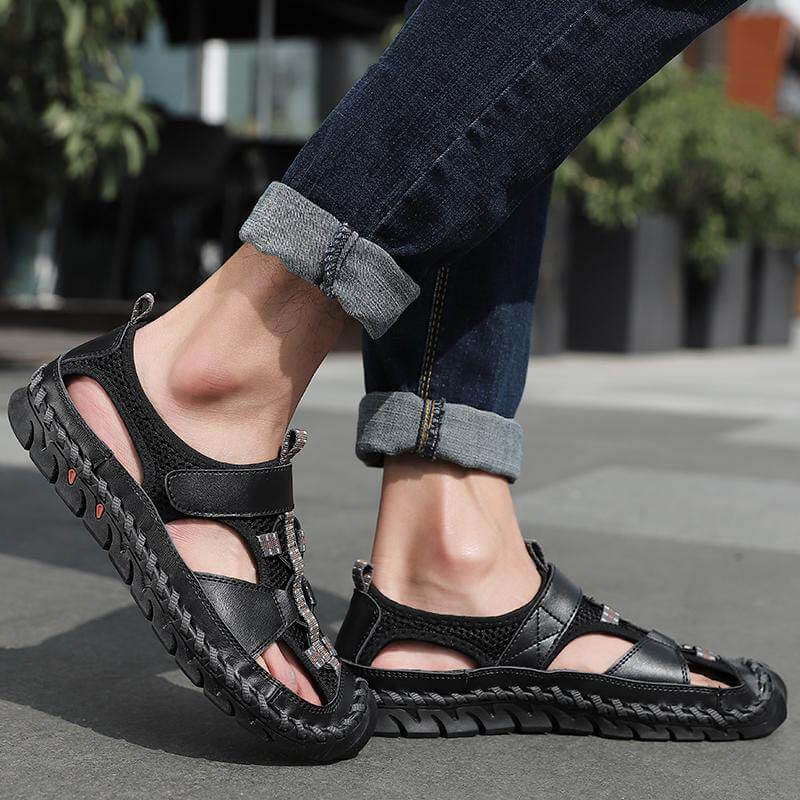 Men’s Closed Toe Outdoor Sandals with Hand-Stitched Detailing