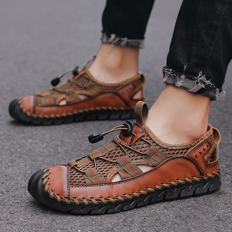 Men’s Closed Toe Mesh Outdoor Sandals with Elastic Lace System