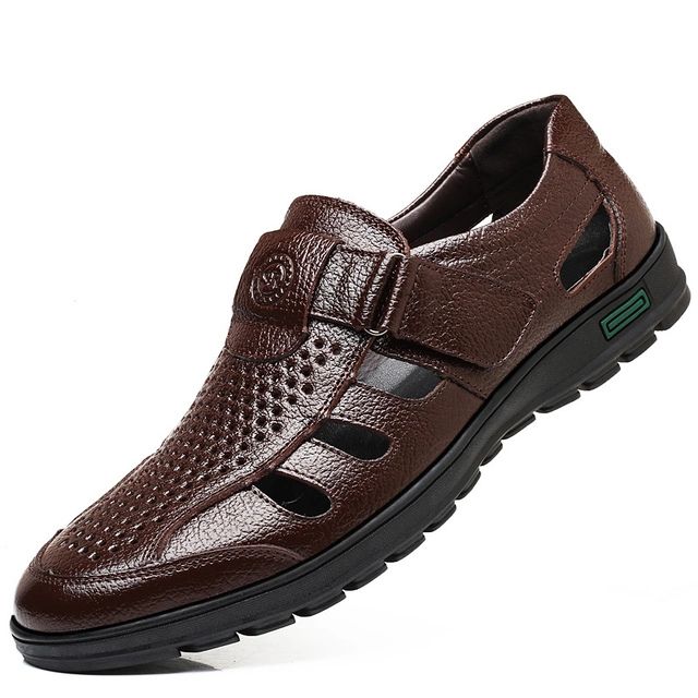 Men's Sandals Closed Toe Cutout Panels Hook-and-Loop Strap Flat