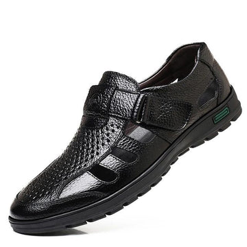 Men's Sandals Closed Toe Cutout Panels Hook-and-Loop Strap Flat