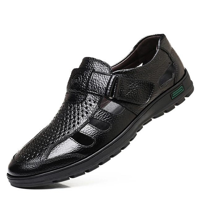 Men's Sandals Closed Toe Cutout Panels Hook-and-Loop Strap Flat