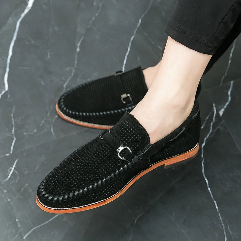 Men’s Slip-On Loafers with Almond Toe, Perforated Upper, and Flat Sole