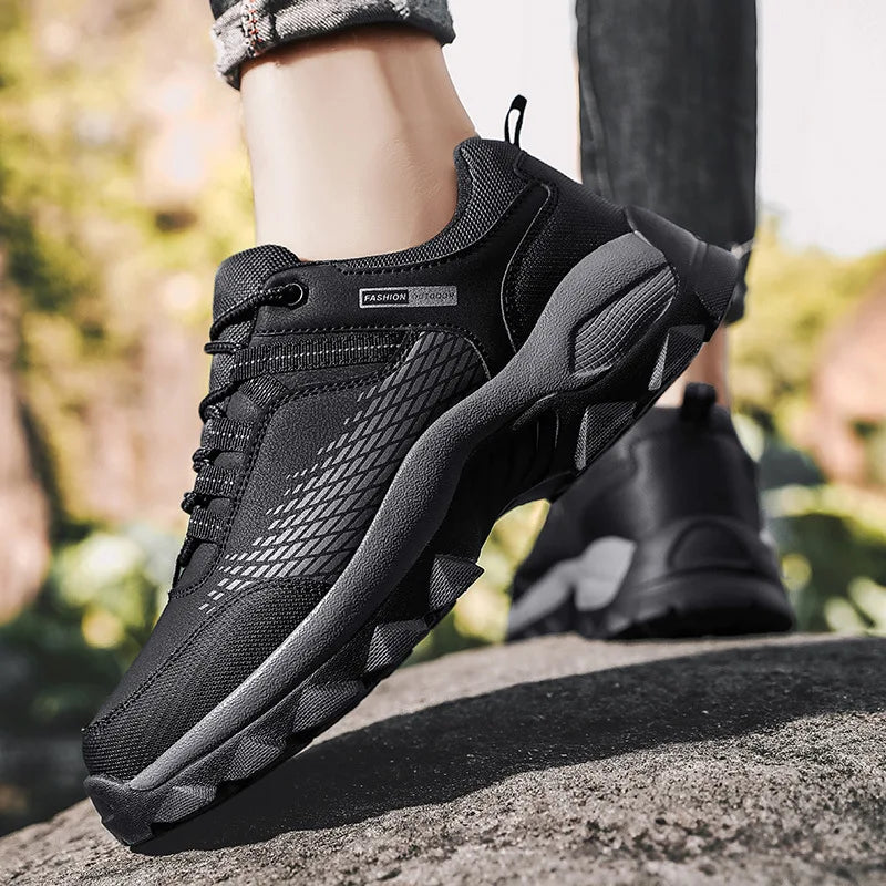 Men's Lace-Up Athletic Shoes - Mesh Panel - Rugged Sole