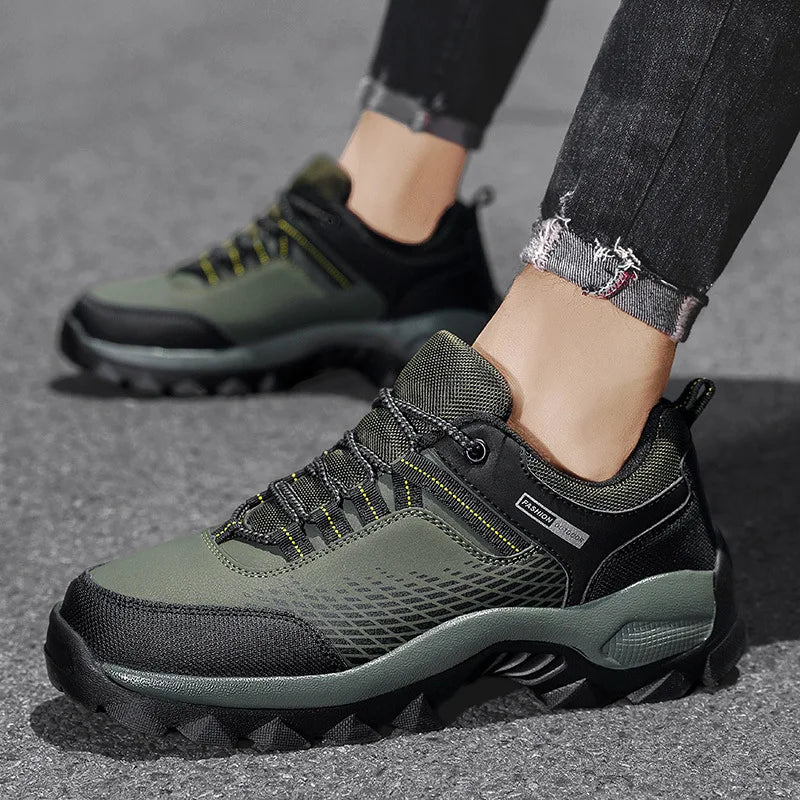 Men's Lace-Up Athletic Shoes - Mesh Panel - Rugged Sole