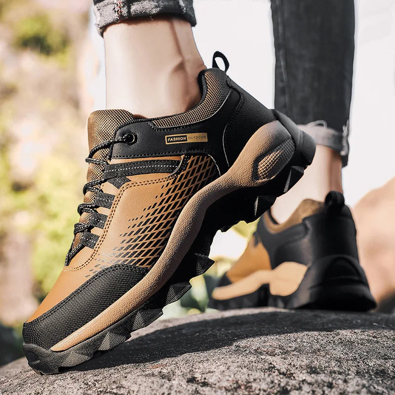 Men's Lace-Up Athletic Shoes - Mesh Panel - Rugged Sole