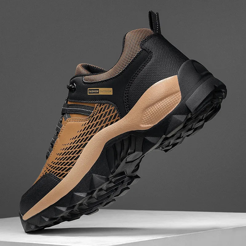 Men's Lace-Up Athletic Shoes - Mesh Panel - Rugged Sole