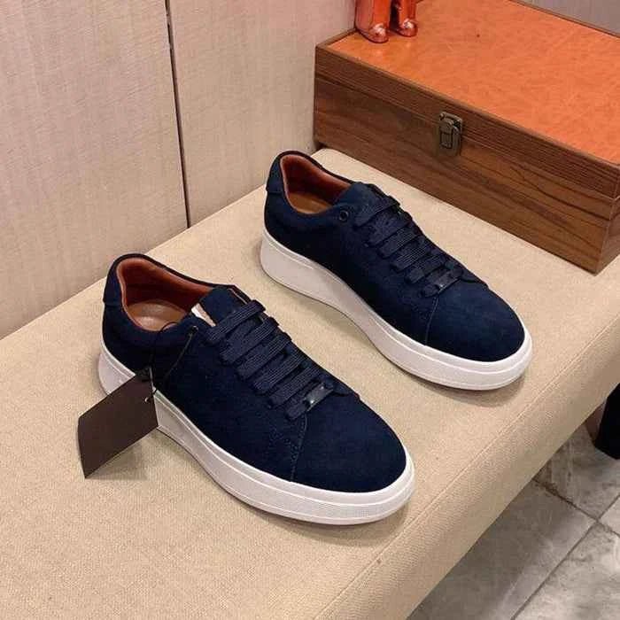 Men's Low-Top Suede Chunky Sneakers - Lace-Up - White Rubber Sole