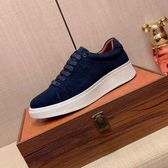 Men's Low-Top Suede Chunky Sneakers - Lace-Up - White Rubber Sole