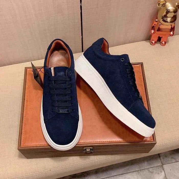 Men's Low-Top Suede Chunky Sneakers - Lace-Up - White Rubber Sole