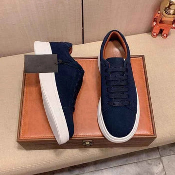 Men's Low-Top Suede Chunky Sneakers - Lace-Up - White Rubber Sole