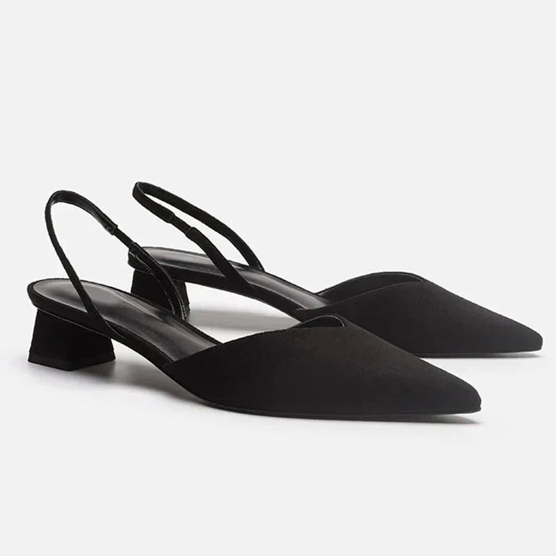 Women's Pointed Toe Slingback Pumps with Block Heel