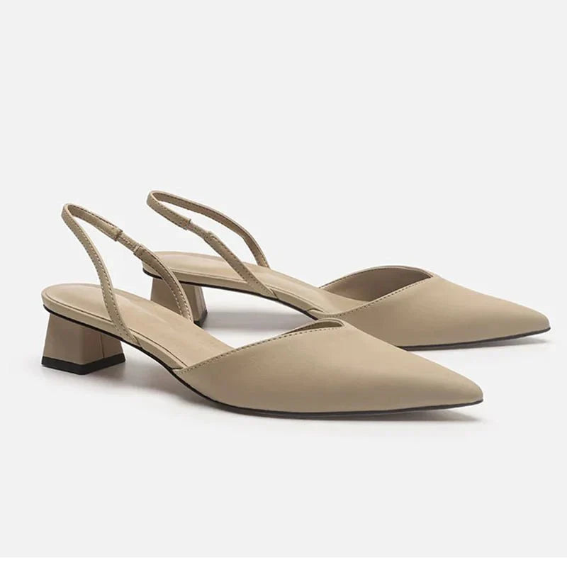Women's Pointed Toe Slingback Pumps with Block Heel