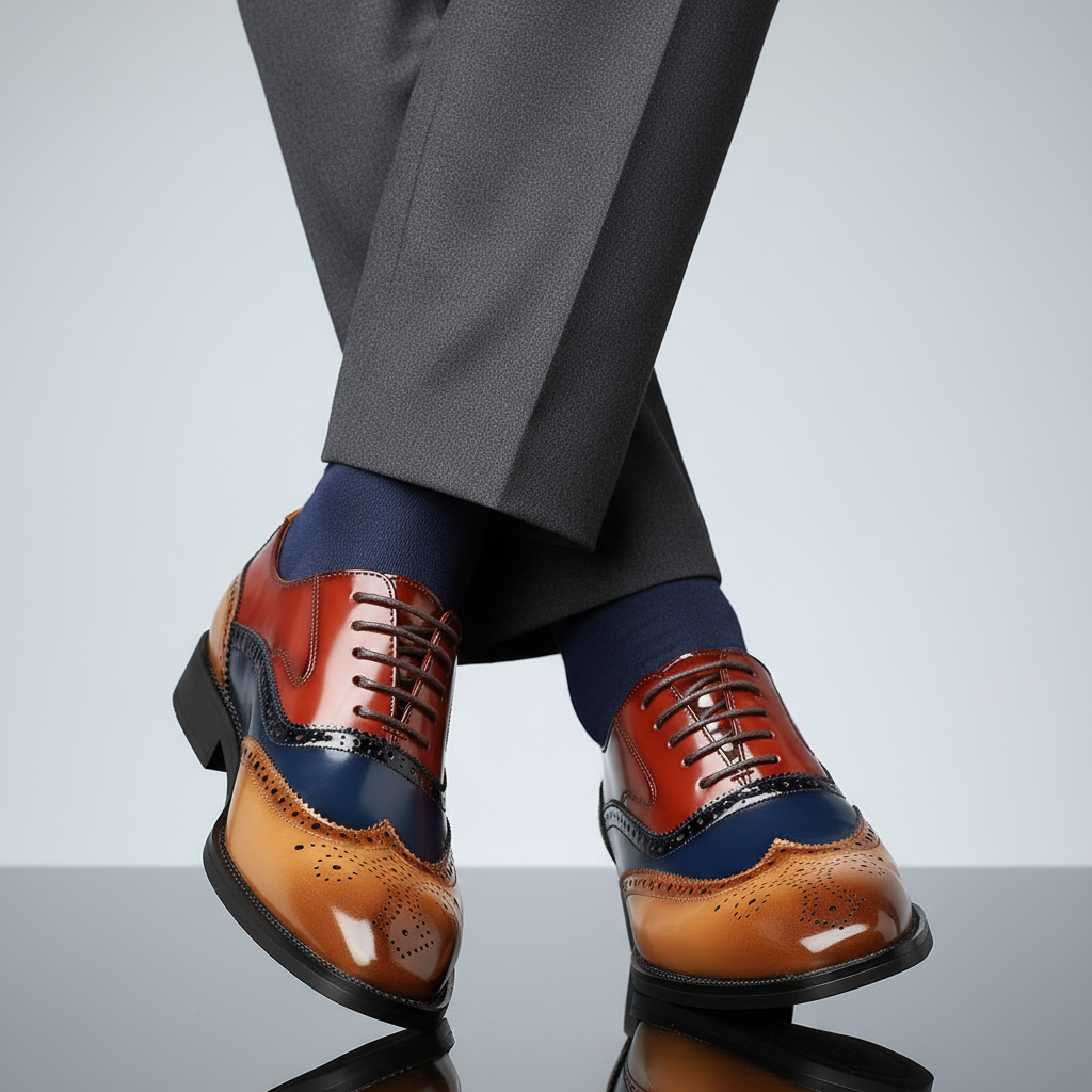 Men’s Lace-Up Wingtip Brogue Dress Shoes with Perforated Detailing